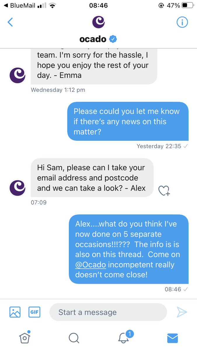 SamHobby's tweet photo. @Ocado Honestly you guys seem unable to run a customer care department - customer and care both seem to be missing! Attached is now my 7th request for an update which you can’t now find!!!  Please @Ocado dig deep and find a solution for this issue https://t.co/26xyk3T3PE