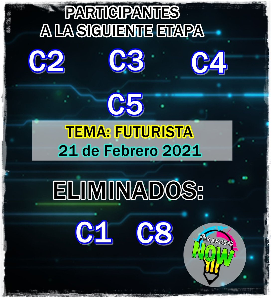 graphic_now's tweet photo. Por si no viste la transmisión o no te enteraste y eres concursante en GRAPHIC NOW aquí están los resultados. TEMA Futuristico ENTREGA Domingo 21 10pm hra California Mucha Suerte!!! https://t.co/fxqtVz5yOB