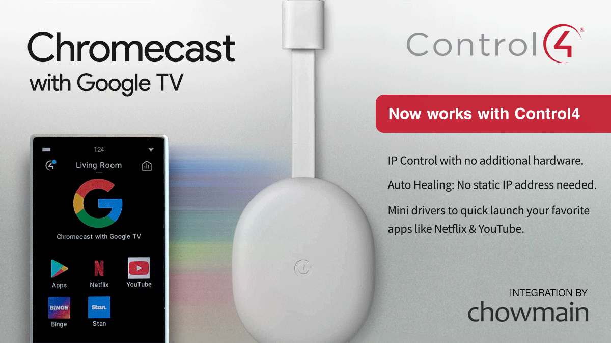Selvrespekt helt bestemt Fremskreden Chowmain on Twitter: "You can now integrate the Chromecast with Google TV  into @Control4 via IP! No extra dongles or hardware required. #avtweeps  https://t.co/1VNNtEKCBG https://t.co/XDTmhXjYhB" / Twitter