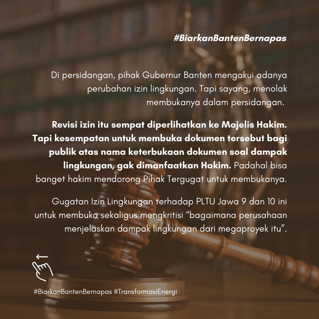 TrendAsia_Org's tweet photo. Update trbaru dari gugatan Izin Lingkungan Pembangunan PLTU Jawa 9 & 10 Banten.
Gugatan WALHI akhirnya harus dicabut coz izinnya udah diubah diem2 dan dokumen revisinya "kekeuh" disembunyiin ama
Gubernur Banten
Yuk, bantu isi petisi ini >>
https://t.co/6F0vP37xgk #savebanten https://t.co/Gam518Ivqw