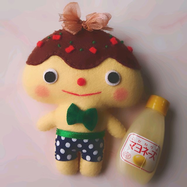 Caraels カラエル たこ焼きちゃんです マヨネーズはお好みで ハンドメイド 手芸 マスコット たこ焼き フェルト フエルト 可愛い かわいい キュート 人形 手作り キャラクター Felt Handmade Handcraft Kawaii Cute Mascot Doll