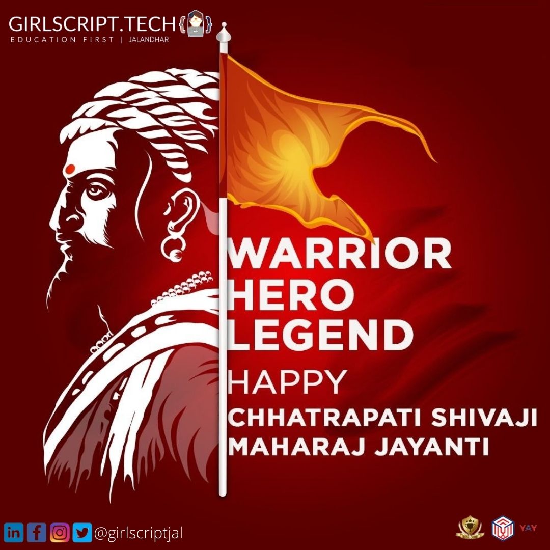 GirlScriptJal's tweet image. GirlScript Jalandhar wishes you May You Are Always Blessed With Blessings of Shivaji to Always Be Successful in Your Dreams and Always Be Full of Courage and Strength. Crossed swords Chatrapati Shivaji Which Will Inspire the Coming Generations Forever 
Jai Shivaji Jai Bhavani🚩