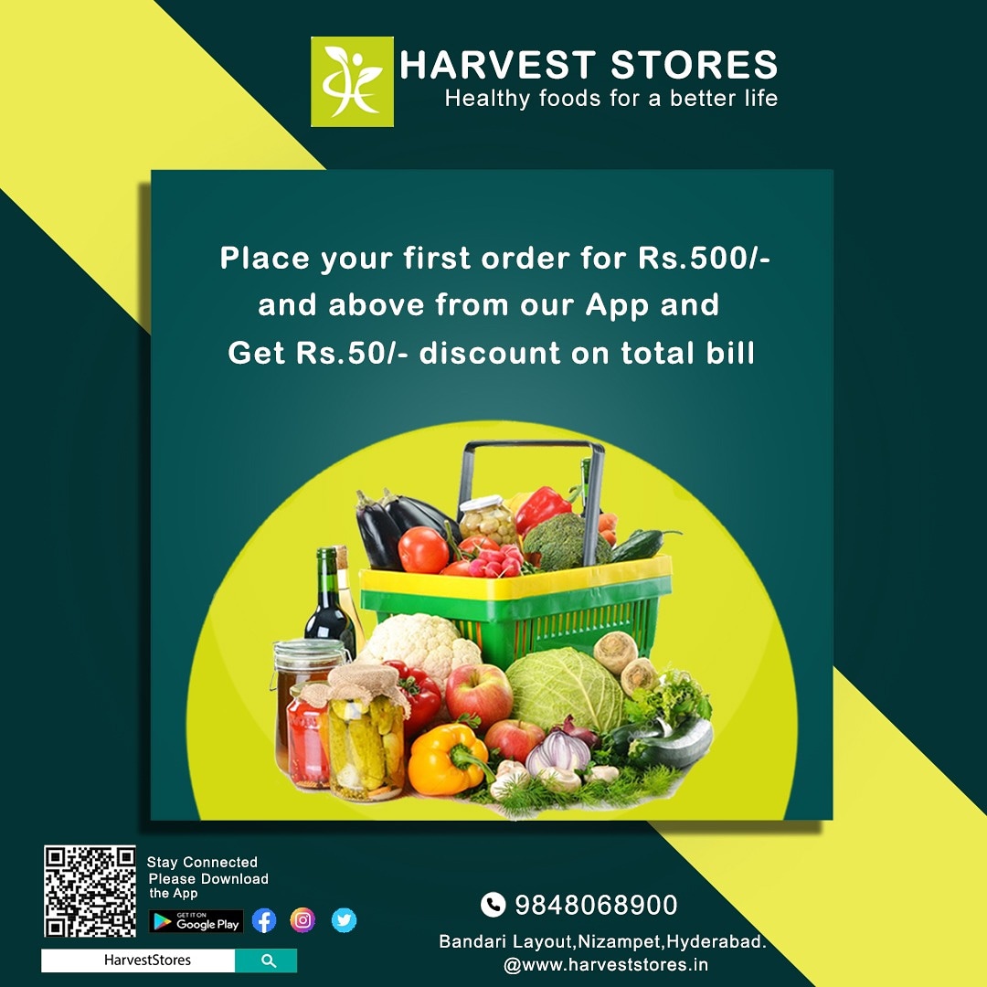 harvest_stores's tweet photo. Your healthy option for food is now offering a discount of 50rs above an order for 500rs
Image credits: Nikhitha Madhineni
#harveststores #vegetablesshopping #fruits #vegetables #onlineshopping #doordelivery #localgrocerystore #buynow #shoppingonline #shoponline #Discounts https://t.co/Rp8iNRK3H4
