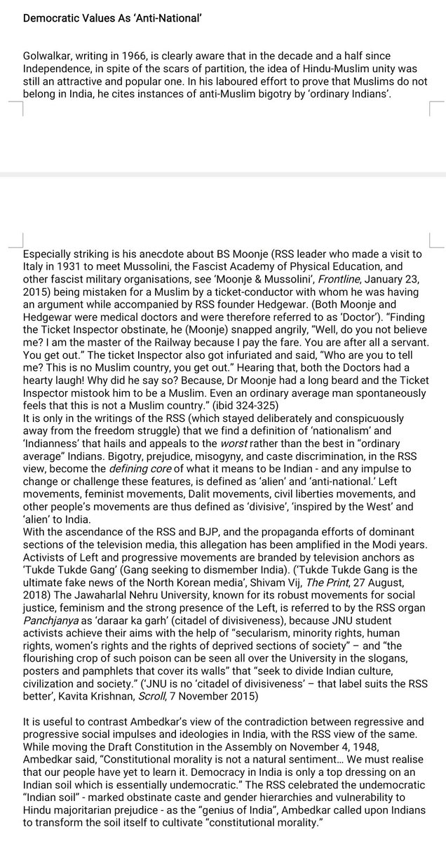 Read Golwalkar's "Bunch of Thoughts" whom  @MinOfCultureGoI is celebrating today. He said Sikh, Buddhist, Tamil, Dravidian, Dalit, OBC, feminist identities and causes were all anti national, divisive. He celebrated Islamophobic bigotry as national sentiment.