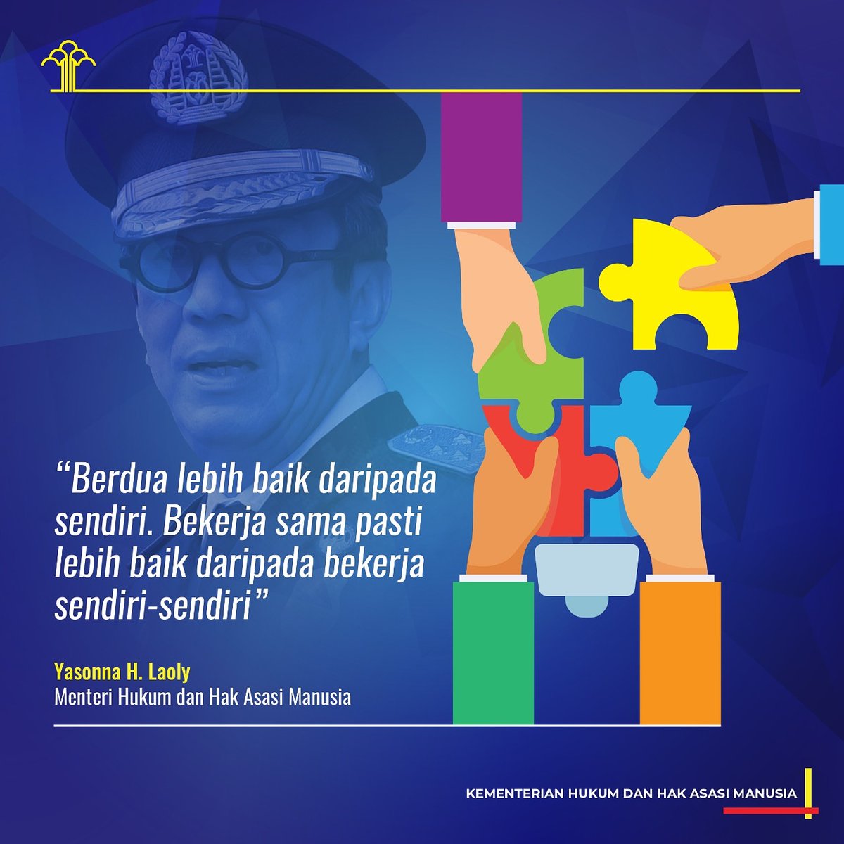 kemenkum's tweet photo. #SahabatPengayoman, didalam cara kita bekerja, jangan lupakan teamwork ya. Kita harus mampu membangun kerja sama yang erat dan saling sinergi, untuk mencapai tujuan dengan lebih cepat dan tepat
.
#KumhamPasti
#Yominspirasi https://t.co/a2UnveW51Q