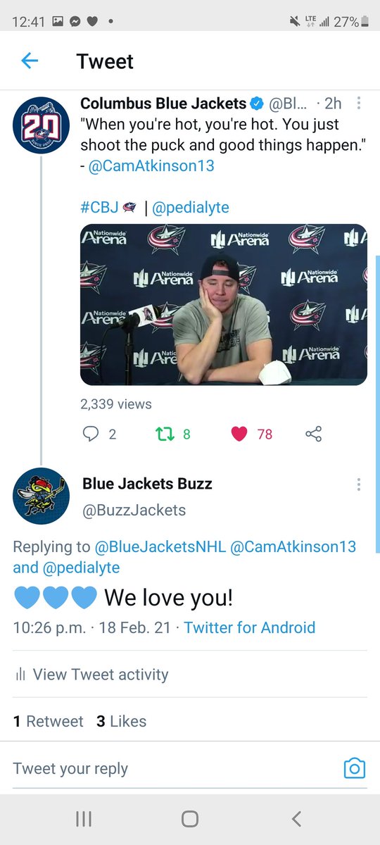 BuzzJackets's tweet image. Guess I'll be buying my first Blue Jackets jersey when I get paid. I was thinking of a custom but now it's our boy @CamAtkinson13 made my smile after a bad personal day. The love is mutual 💙💙💙 hope he gets some sort of commission off of it.