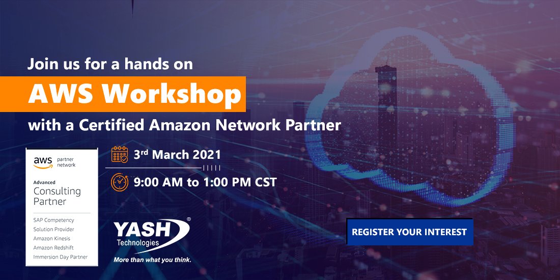 YASH_Tech's tweet photo. At the AWS Immersion Day from @YASH_Tech, your teams can get hands-on training on building modern, scalable apps for your business. Register your interest today. https://t.co/DF7uxdCuHB
#amazonwebservices #awsimmersionday #immersionday #event #cloud #cloudstorage @SAP https://t.co/kXBxDzFPUE