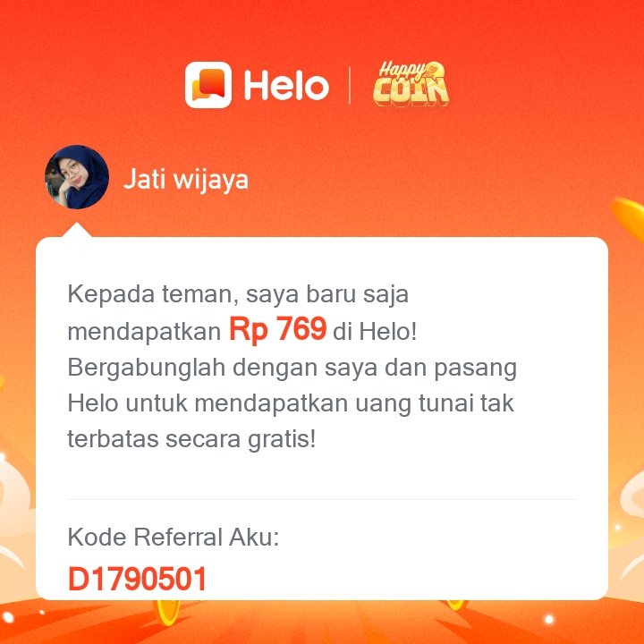 JatiNingrum9's tweet photo. *Kode Referral aku: D1790501* Download Helo dan dapatkan Rp 400 langsung 🤑, dapatkan *Rp 46.000* untuk setiap orang yang kamu undang, tanpa batas. ✅100% Nyata. Klik link berikut untuk download Helo 🔗:
https://t.co/YkG0rodrdL https://t.co/rdcy7ACRk5