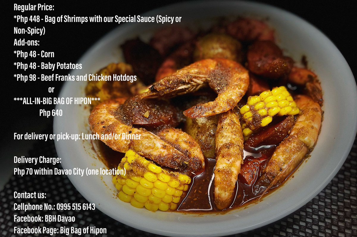 bigbagofhipon's tweet photo. It’s almost weekend, reward yourself to a Big Big Bag of Hipon for making it this week.

We have available Lunch and/or Dinner slots for the weekend 🦐🦐🦐

#bbh #ibbhmoako #bigbagofhipon #freedelivery https://t.co/8ER8oMgcuo