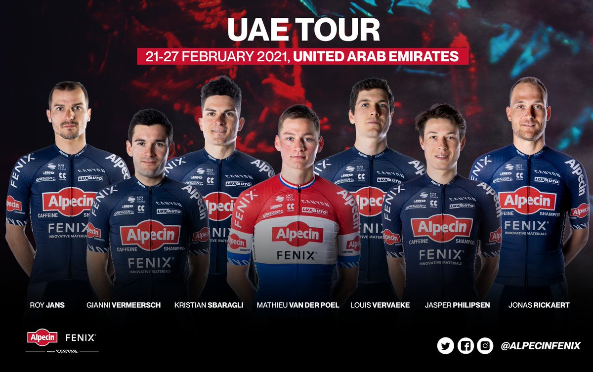 AlpecinPT's tweet photo. We've arrived in Abu Dhabi for our first UCI WorldTour race of the season: #UAETour

Here's our #AlpecinFenix line-up 💪 https://t.co/jCWpT4gLl8