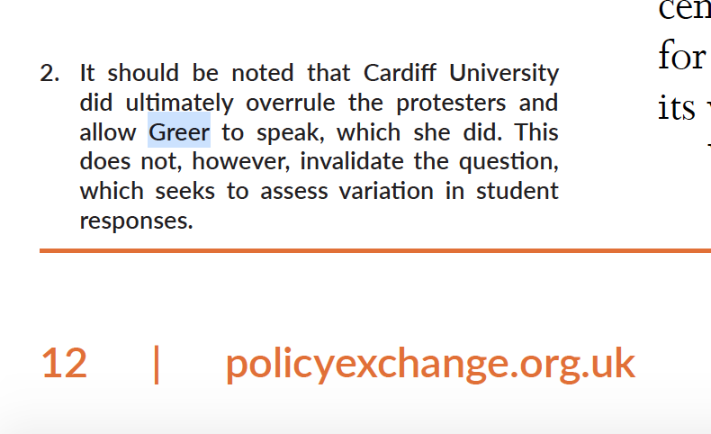 There is now a footnote mentioning this. I am pretty sure it wasn't there when I looked at it yesterday so I went to check the last modification to the uploaded pdf in properties  https://policyexchange.org.uk/publication/academic-freedom-in-the-uk/
