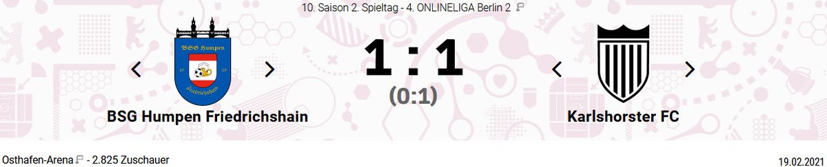 Auch das zweite Spiel der Saison endet in einem Unentschieden.
Vor fast ausverkauftem Haus schießt Neuzugang Celebi Klaßen in der 66. den verdienten Ausgleich. Die Vorlage kam vom ebenfalls neuen Bryan Marque, der somit auch seine Duft-Marque (hö, hö) setzte.

#HoHoHumpen