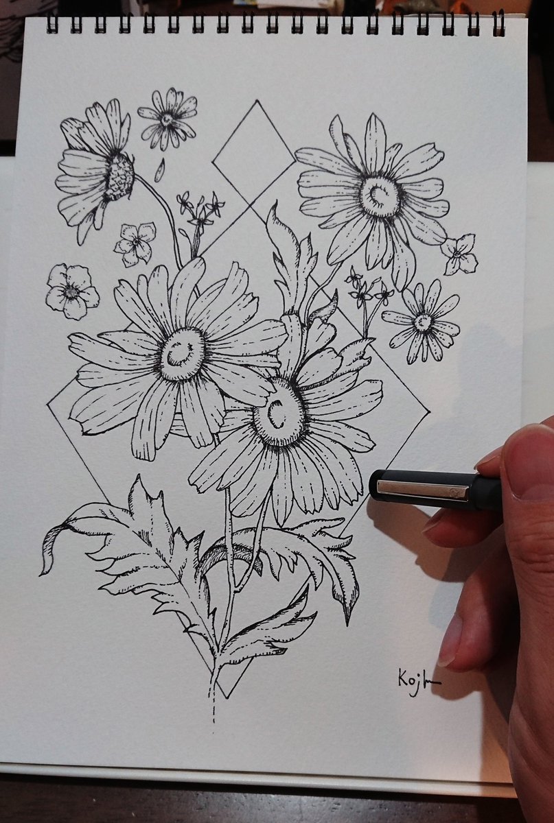Fucorokoro 今日のお花の絵もキレイでステキです デイジー 可憐でかわいいですよね これまた一発描きの一点物 やっぱりず と集めて画集か１つずつフレームに入れて家中お花でいっぱいに いいな