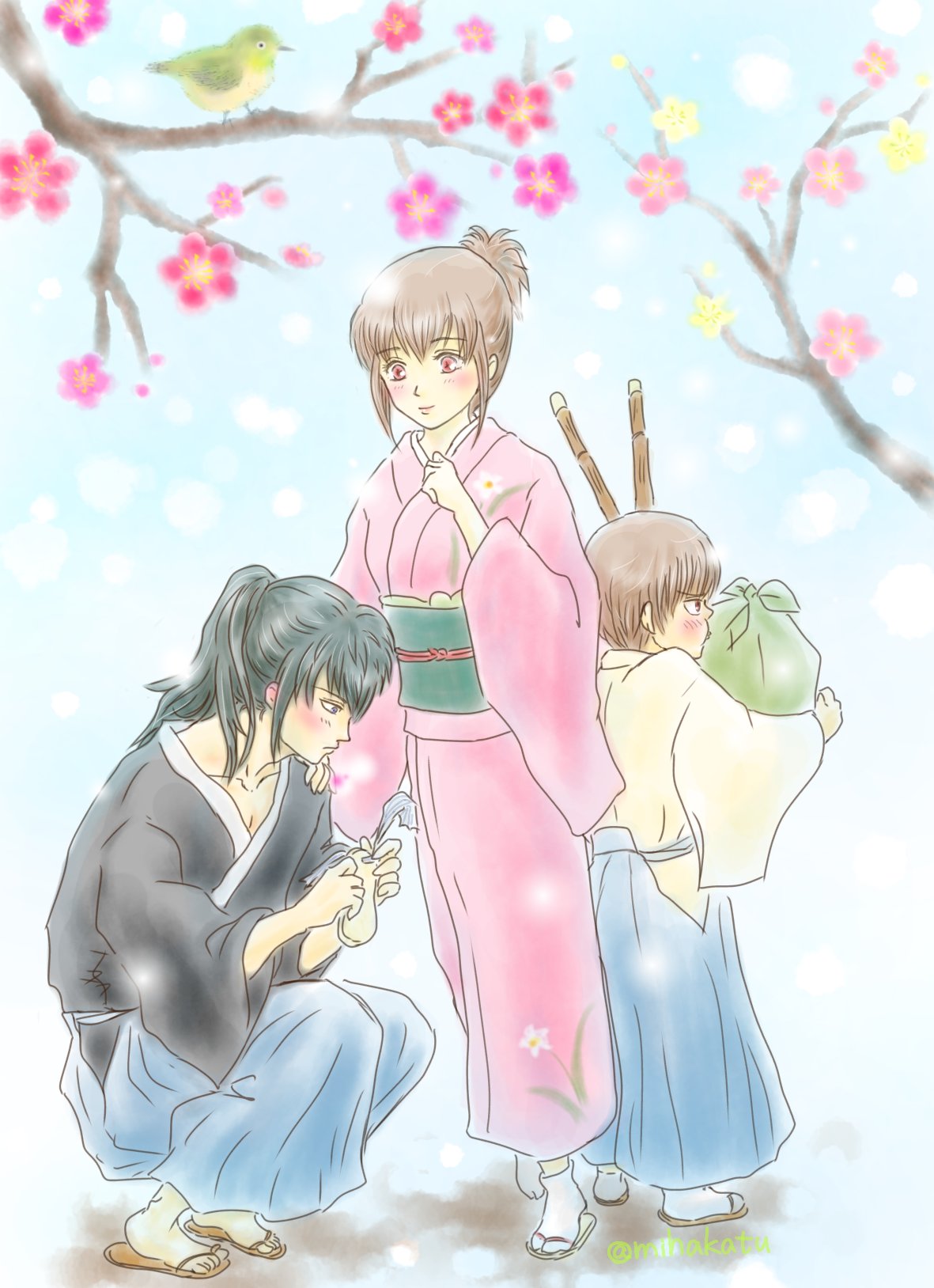 みはかつ 固ﾂｲ ぎんたまfa合同カレンダー 輝く雪の結晶ラバー 鼓動が肩から伝わってくれるな あっちぃな 小声 ん 暖かいわね 十四郎さん ありがとう 春ですね ただただ可愛い 武州 時代の三人 土方十四郎 沖田