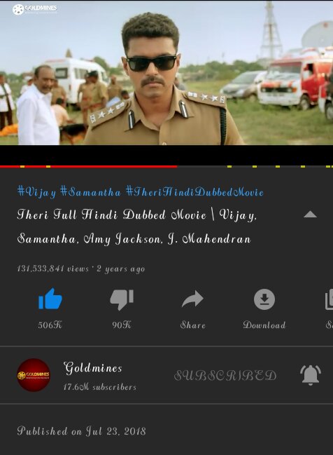 DeepSagarPatil2's tweet photo. #Theri Hindi Dubbed Official Upload 2⃣ Movie Crossed 100 Million Views 🎊 🎉
Views:- 131.5 + 100.8 = 232.3M (#Thalapthy 1st Official Movie Crossed 200M Views) 😉
Likes:- 506K + 620K = 1126K (approx 1.1M ❤) 🤗
@GTelefilms @actorvijay @Atlee_dir @Samanthaprabhu2 #AmmyJackson https://t.co/85tZ720aLB