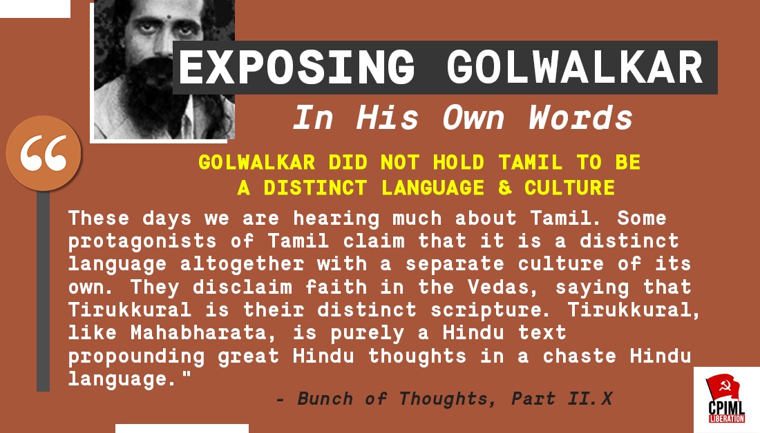 For Golwalkar, Hindu = national, Muslim, Christian, Sikh, Buddhist, Dalit, OBC, feminist, Tamil, Kannada, Manipuri etc = communal, separatist.