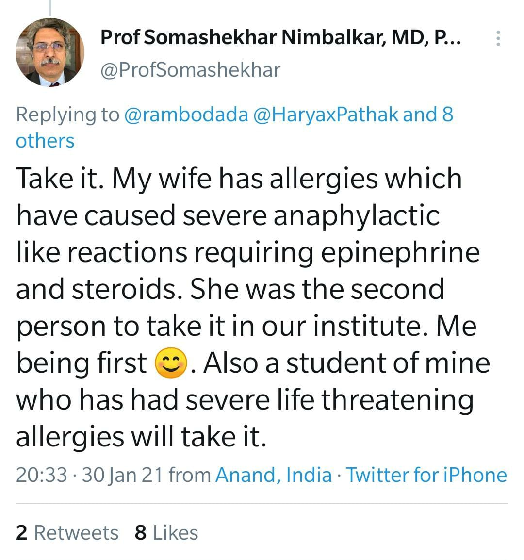 > For those having known allergies read these recommendations from senior doctors. @amitsurg  @abledoc  @anupampom  @ProfSomashekhar 7/n