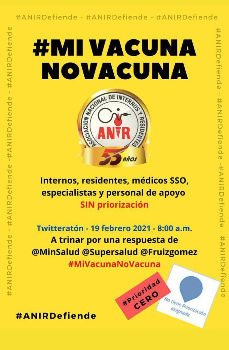 ANIR SECCIONAL VALLE (@anirvalle) on Twitter photo Médicos residente e internos, columna vertebral de muchas instituciones, expuestos sin garantías #MiVacunaNoMeVacuna <a href="/ministeriosalud/">Ministerio de Salud</a> #MiVacuna <a href="/ANIRNACIONAL/">ANIR NACIONAL</a> <a href="/anircaribe/">Anir Caribe</a> <a href="/AnirCauca/">ANIR Cauca</a> <a href="/anirantioquia/">ANIR Antioquia</a> <a href="/ANIRCaldas/">ANIR Caldas</a> Médicos residente e internos, columna vertebral de muchas instituciones, expuestos sin garantías #MiVacunaNoMeVacuna <a href="/ministeriosalud/">Ministerio de Salud</a> #MiVacuna <a href="/ANIRNACIONAL/">ANIR NACIONAL</a> <a href="/anircaribe/">Anir Caribe</a> <a href="/AnirCauca/">ANIR Cauca</a> <a href="/anirantioquia/">ANIR Antioquia</a> <a href="/ANIRCaldas/">ANIR Caldas</a>