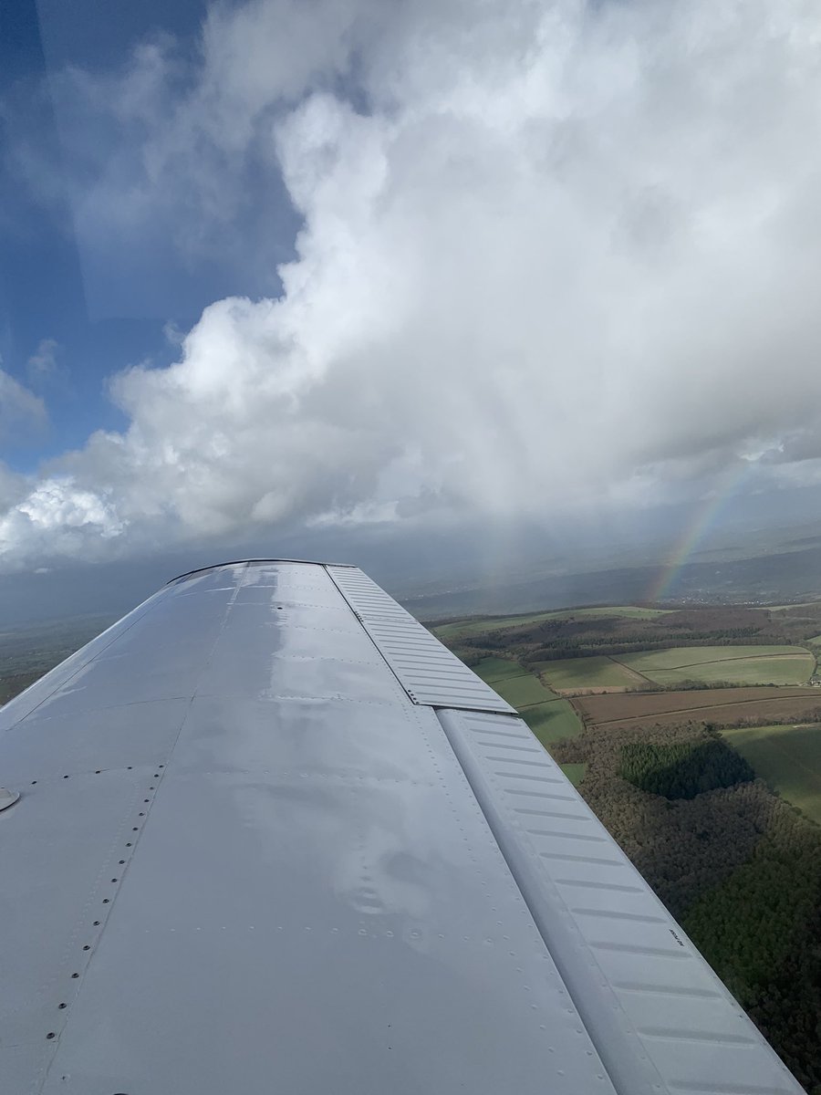 JonathanNicho18's tweet photo. Our PA28 departing out of Bournemouth on a training flight yesterday with a lucky shot of a rainbow in the background for #wingfriday #AvGeek https://t.co/QwKZPv87r8
