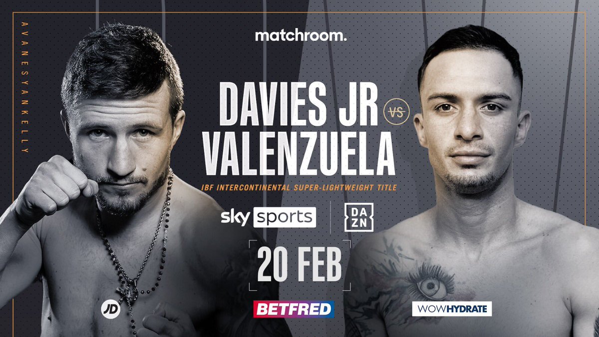 Wishing our main man <a href="/RobbieDaviesJr/">Robbie Davies Jr</a>  the best of luck tomorrow in his fight for the IBF Intercontinental Super-Lightweight Title 👊🏻  Tune into Sky Sports Arena from 7pm. Come on Robbie, bring it home 🥊🏆 <a href="/MatchroomBoxing/">Matchroom Boxing</a> <a href="/SkySportsBoxing/">Sky Sports Boxing</a> 

#DaviesJrValenzuela