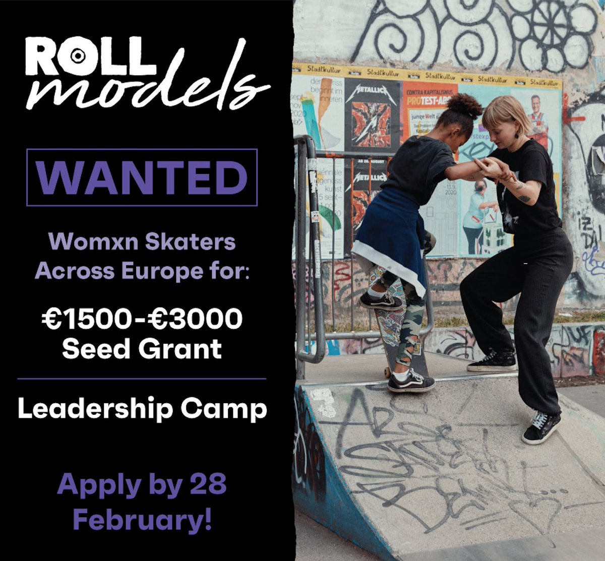 APPLICATIONS FOR ROLL MODELS 2021 ARE OPEN!
 <a href="/Skateistan/">Skateistan</a> and <a href="/Women_Win/">Women Win</a> are teaming up to support womxn’s leadership in skateboarding and inspire the next generation of girls to be empowered. 
#girlswhoskate #skateboardingisforeveryone #womenfundingwomen #girlsrights #rollmodels