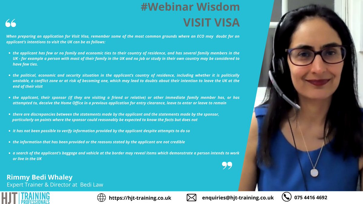 HJT_Training's tweet photo. We are pleased to end this week with a #WebinarWisdom from our successful Visit Visa session-wise words of advice by @MarkAdrianSymes & Rimmy Bedi Whaley below ๐For more wisdomsubscribe to our annual membership or to have a FREE demo, visit https://t.co/vFYvWv1Kxj https://t.co/g2OesCWc8k