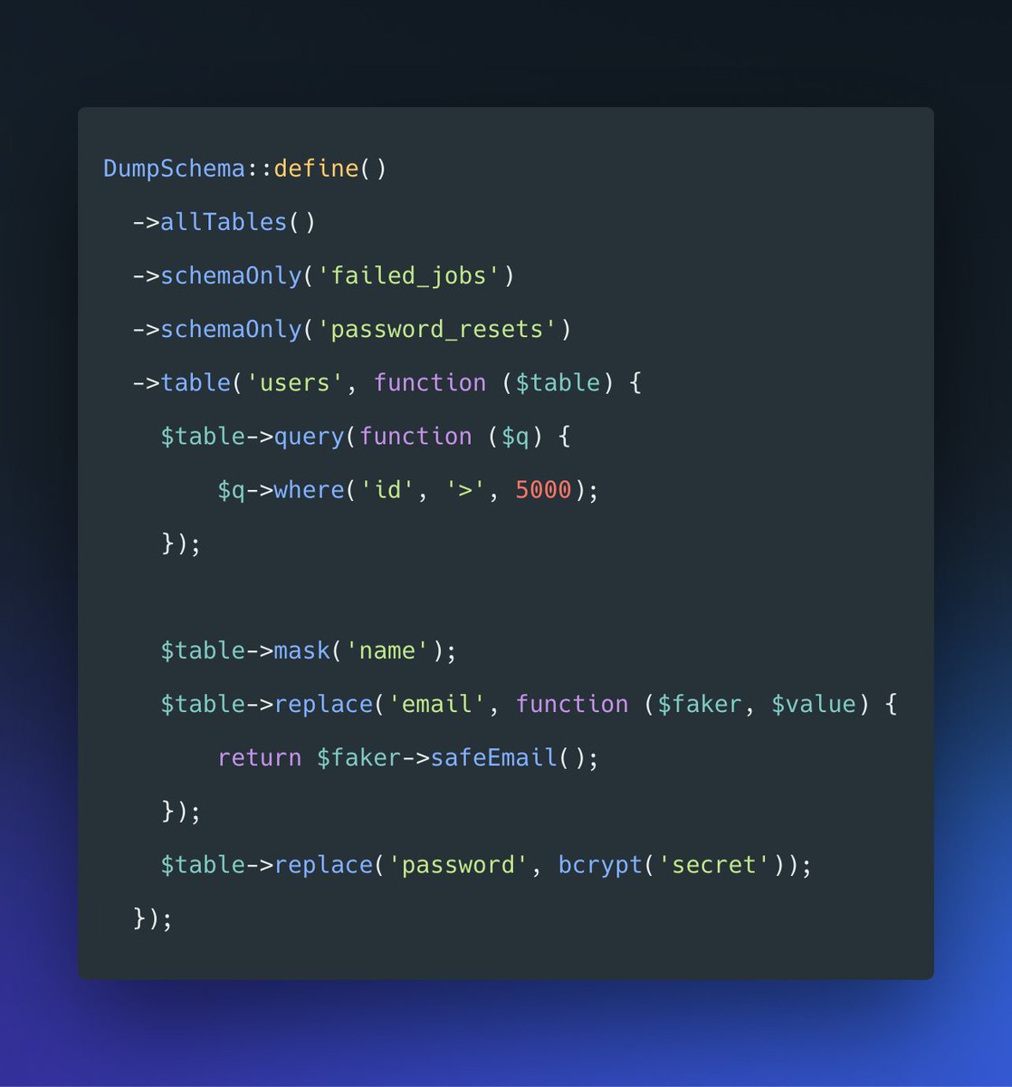 marcelpociot's tweet image. I often want to get dumps from our production system, but have certain pieces of data redacted in the dump itself, so that I can safely import it locally.

So I did what every developer would do: Write my own @laravelphp package for it 😎
