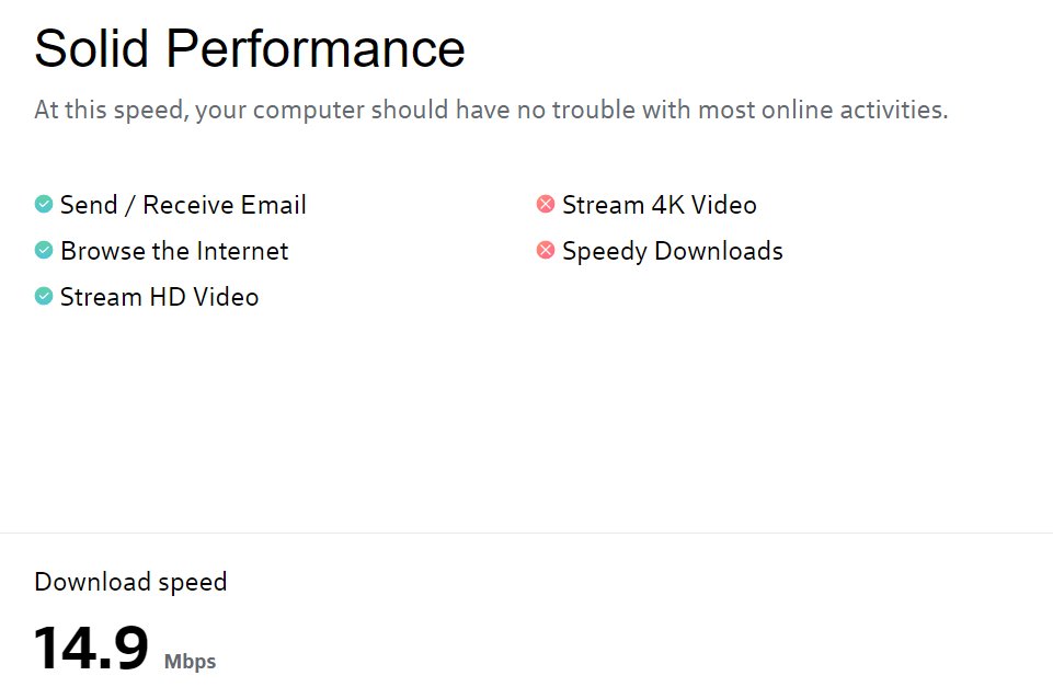 goldber_g's tweet image. I must agree, 14.9 Mbps is a solid performance. Solidly terrible. @Xfinity #xfinitywifi They asked if I was satisfied. Like they even look at those surveys.