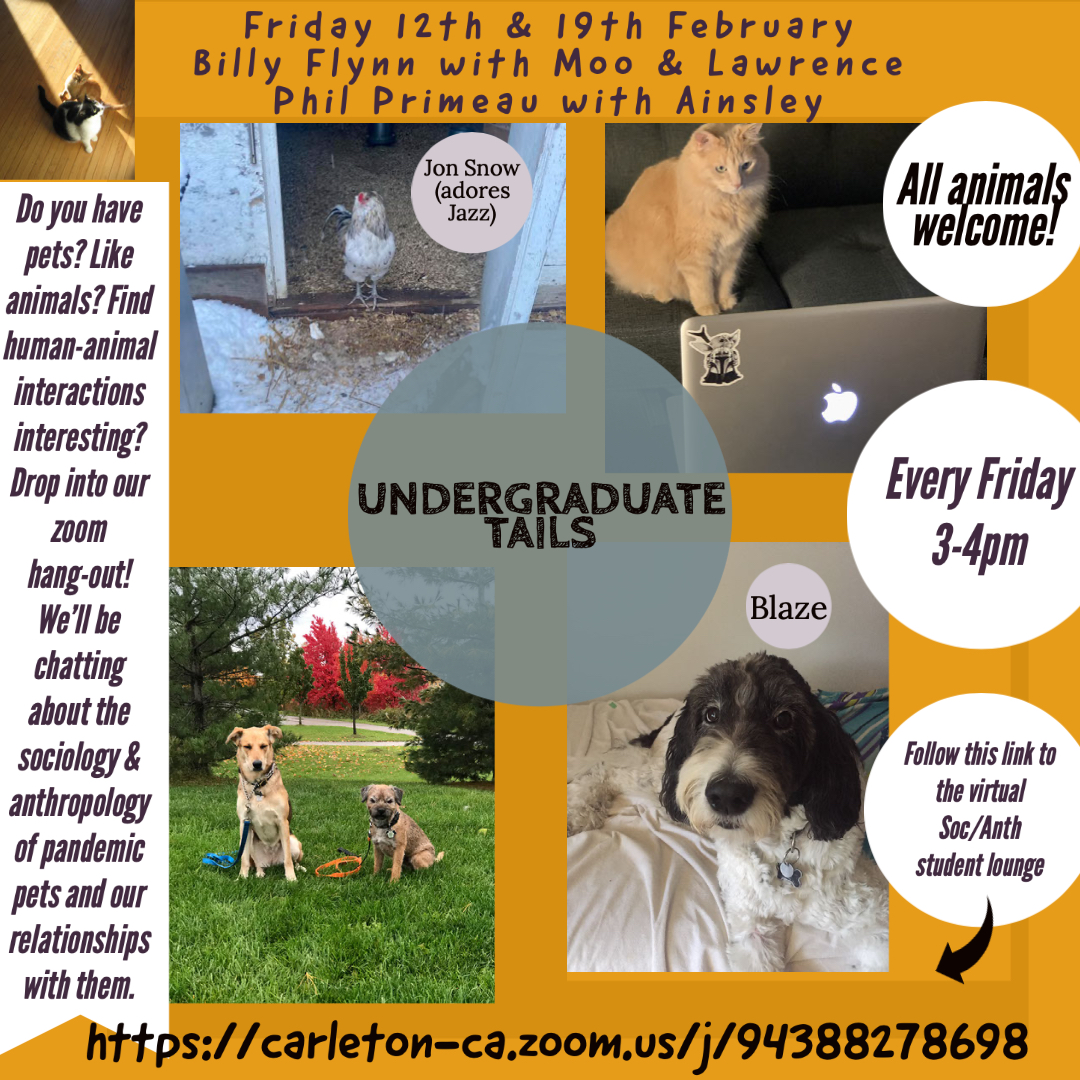 CUSocAnth's tweet image. With winter break coming to an end, what better way to unwind than to video chat with some animals? Join Dr. Flynn &amp;amp; Phillip Primeau from @DepartmentPod today @ 3PM to chat about pandemic pets and our relationships with them. bit.ly/2NJjdIF