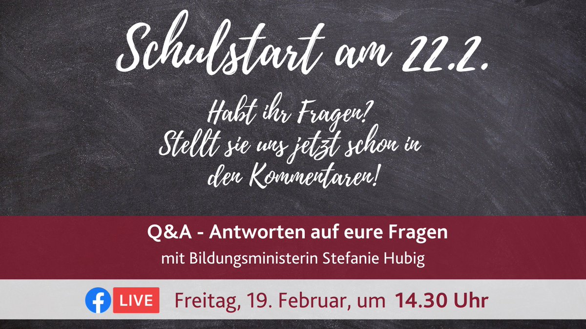 🔴 Jetzt einschalten: Eltern &amp; Schüler/innen fragen, die <a href="/Bildung_RLP/">Bildungsministerium</a>-Ministerin Stefanie Hubig antwortet. Am Montag startet in #RLP der Wechselunterricht in Grundschulen. 
👉 #Facebooklive: facebook.com/landesregierun… #Corona #Schulstart