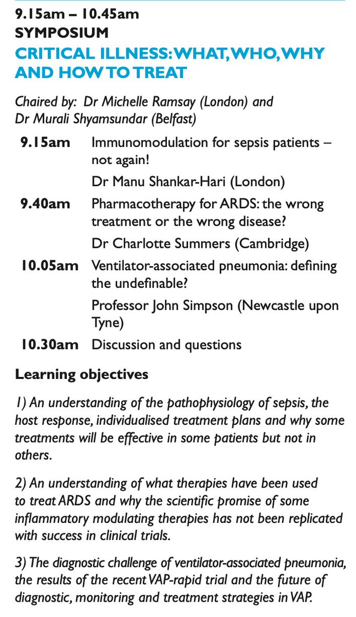 Really looking forward to the next session on "Critical Illness: What, Who, Why and How to Treat"World class, inspirational speakers, chaired by our magnificent Dr Michelle Ramsay and  @DrIntensive  #BTSWinter