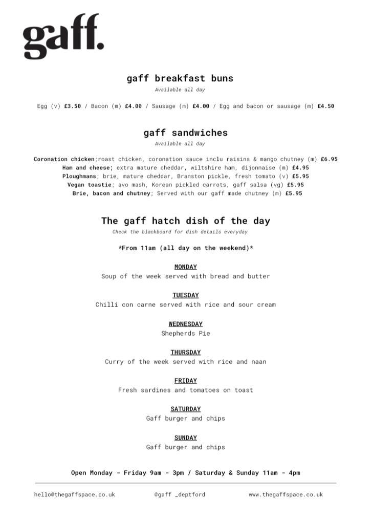 Delighted to announce that gaff cafe will be reopening <a href="/WSFuelTank/">Fuel Tank</a> via the ‘gaff hatch’ on Monday (22nd) 
Can’t wait for that first coffee!! ☕️
#WelcomeBack #positivevibes #whatamenu
