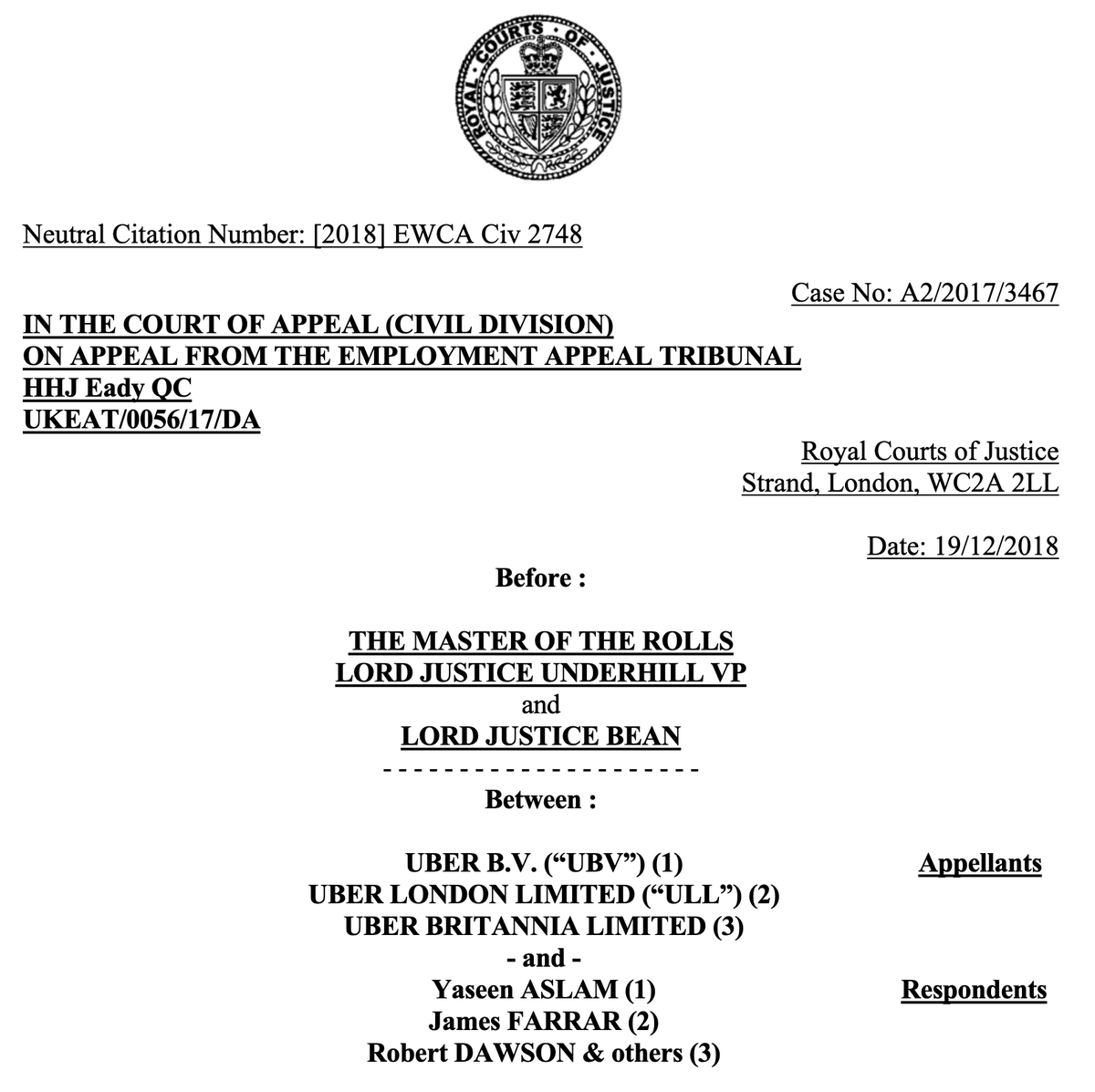 Just over a year later, the Court of Appeal had its say - and once more found that  @Uber drivers were workers, rather than independent contractors as suggested by the company...