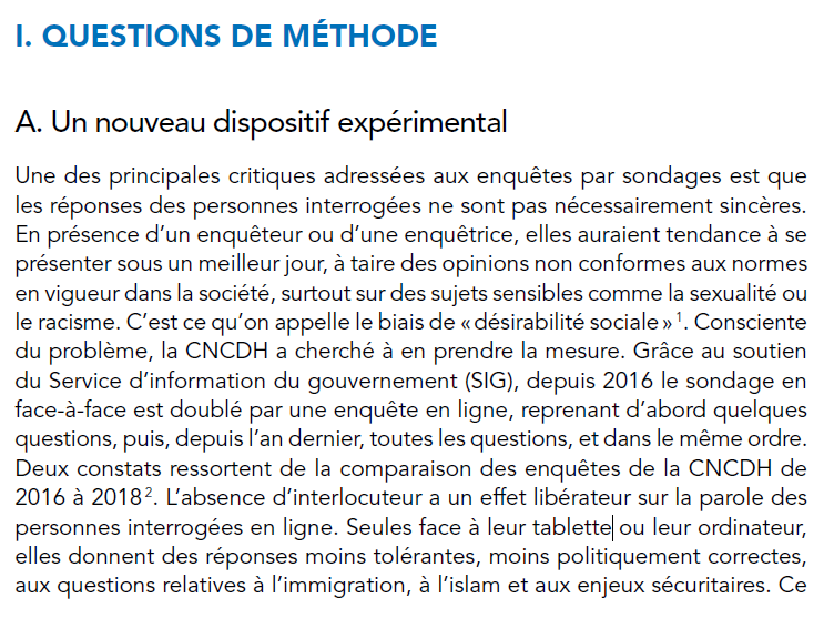 Reading the annual survey into racism in France again this morning. I still love the methodologies for getting people to reply truthfully.1/ Interviewer asks question, listen to response.2/ Interviewer asks question, response typed into tablet.3/ Questions are online.