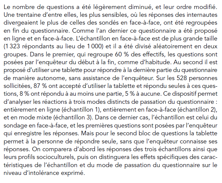 Reading the annual survey into racism in France again this morning. I still love the methodologies for getting people to reply truthfully.1/ Interviewer asks question, listen to response.2/ Interviewer asks question, response typed into tablet.3/ Questions are online.