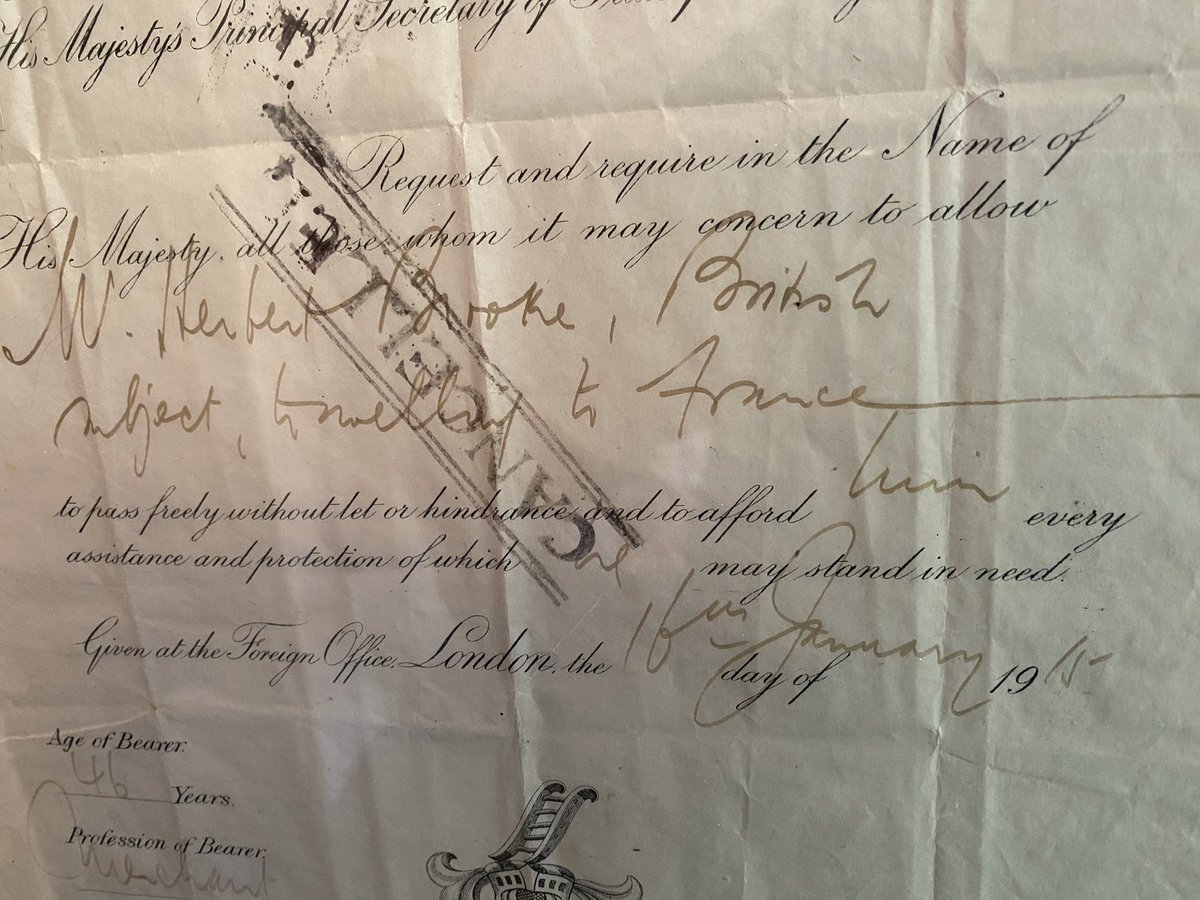 singlesteptours's tweet image. January 1915 - a passport allowing travel to wartime France. Wonder about the story behind this. Thoughts, @SimonJHistorian @jbanningww1 @WW1_Education ? #ww1