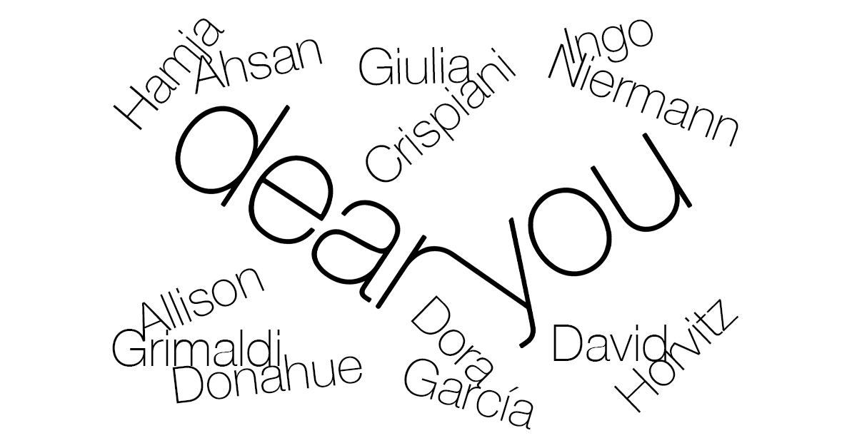 MAMboBologna's tweet photo. #MAMbo: submission is open for #Dearyou, a project on #intimacy, based on #postalmail, curated by #CaterinaMolteni. 6 artists involved: #HamjaAhsan, #GiuliaCrispiani, #DoraGarcía, #AllisonGrimaldiDonahue, #IngoNiermann, #DavidHorvitz.
https://t.co/inP5M8qMjb https://t.co/gleLeMZ0u0