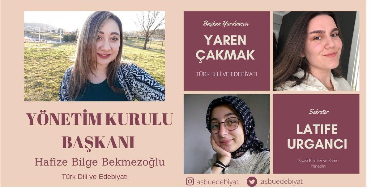 asbuedebiyat's tweet photo. ASBÜ Edebiyat Topluluğu Yönetim Kurulu'nu tanıyalım.

Bizi @asbuedebiyat olarak Instagram'dan takip etmeyi unutmayın.

#asbü #edebiyat #asbüedebiyat #edebiyattopluluğu #asbuedebiyattoplulugu #asbüedebiyattopluluğu https://t.co/M3DWJzgnya