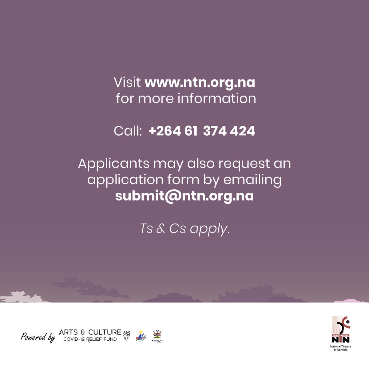 NTNNamibia's tweet photo. Successful freelance writers will be granted 3000 NAD each as a form of financial relief amid effects of the COVID-19 pandemic on the Namibian Creative Sector.
Applications close on 23 March 2021 (00H00).
Visit https://t.co/8H61DOL0WM for more information.
#ntnnamibia https://t.co/5ZVJQzrUvL