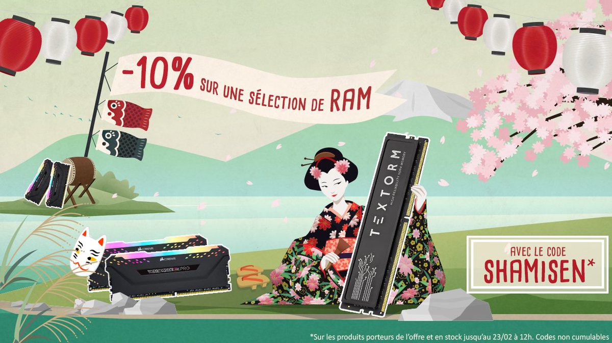 TopAchat's tweet photo. 🔥 #Promo 
🔥 -10% sur une sélection de RAM
👉 Code SHAMISEN

https://t.co/U0R3UQ7UbS https://t.co/nPamOzm5ML
