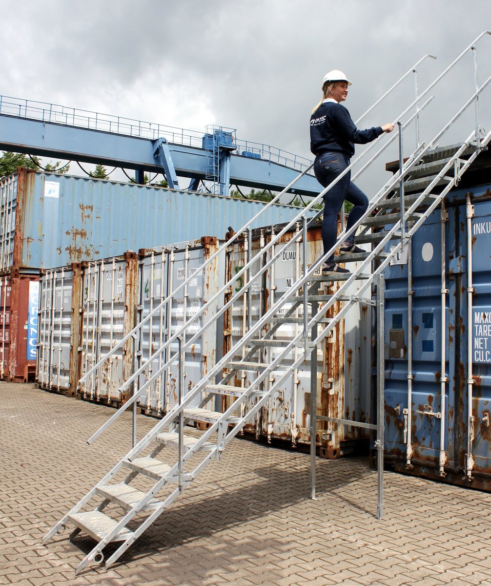 VIVATEC_Safety's tweet photo. VIVATEC stairways are a perfect fit for both site and sea containers.

Thanks to all parts being hot-dip galvanised, anti corrosion is granted for a very long time.

In addition, our EN 1090 compliant production allows the production of thousands of stairways per year. https://t.co/eyjNGy9Upw