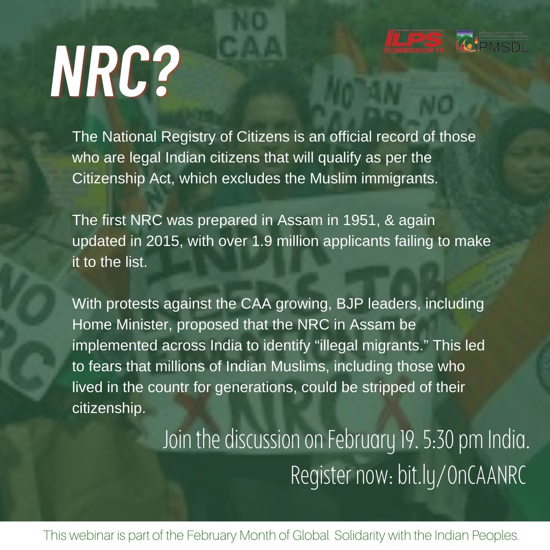 ilpscomm10's tweet photo. We'll be starting in few hours! Make you register at https://t.co/yYFbtqi4yW

"On CAA, NRC &amp; Minorities" webinar. Feb. 19, Friday | 5:30 pm India | 11 pm Melbourne | 8 pm Hong Kong, Manila, Singapore | 1 pm Belgium | 6 am Mexico | 7 am New York #ScrapCAA #ScrapNRC https://t.co/ZPpngb9FSO