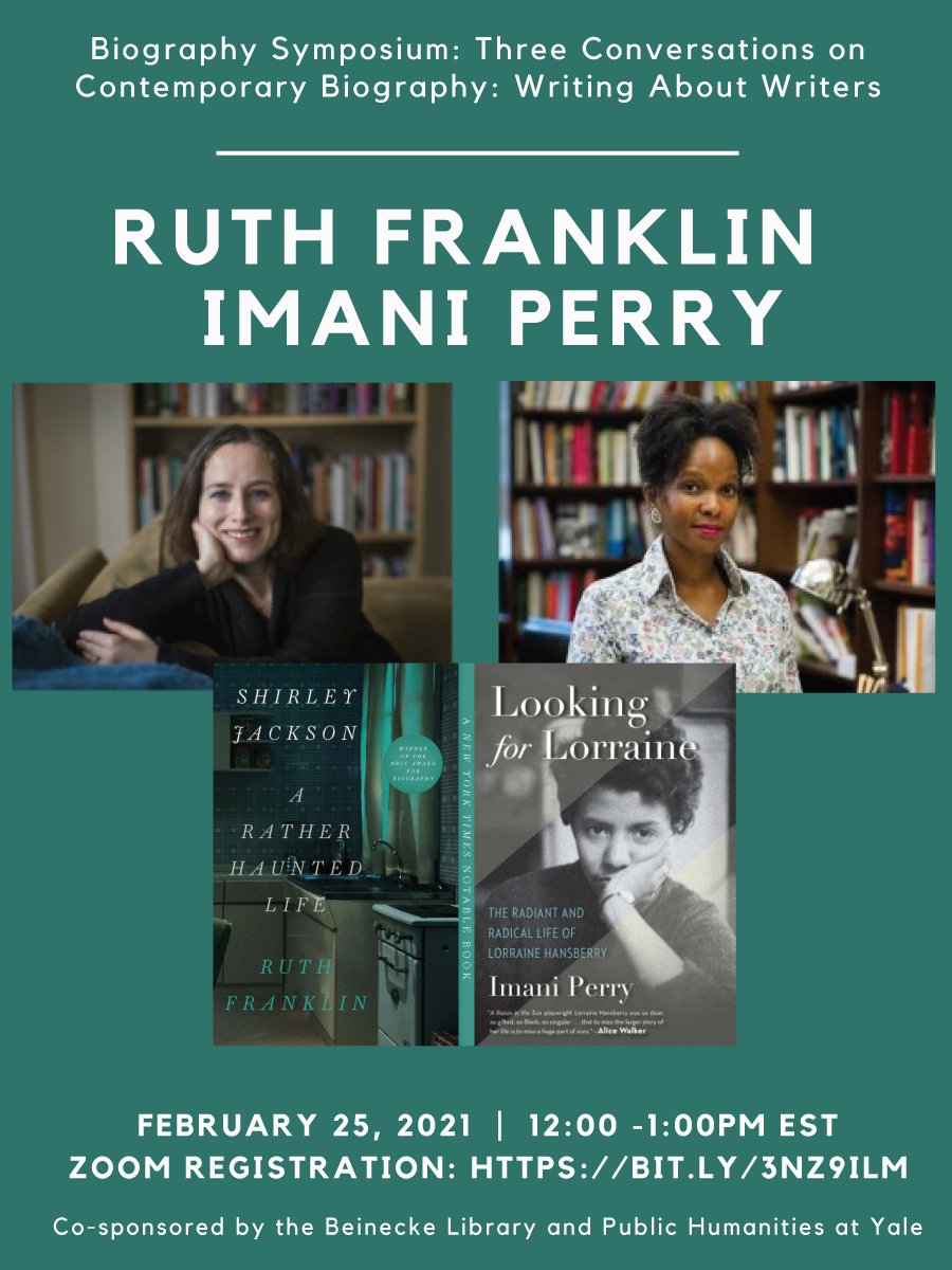 BeineckeLibrary's tweet image. Upcoming: Biography Symposium, Feb 24 - 26
Three Conversations on Contemporary Biography: Writing about Writers with
Langdon Hammer &amp;amp; Terrance Hayes; Ruth Franklin &amp;amp; Imani Perry; Hermione Lee &amp;amp; Stacy Schiff; more information: bit.ly/2LfJ2zh