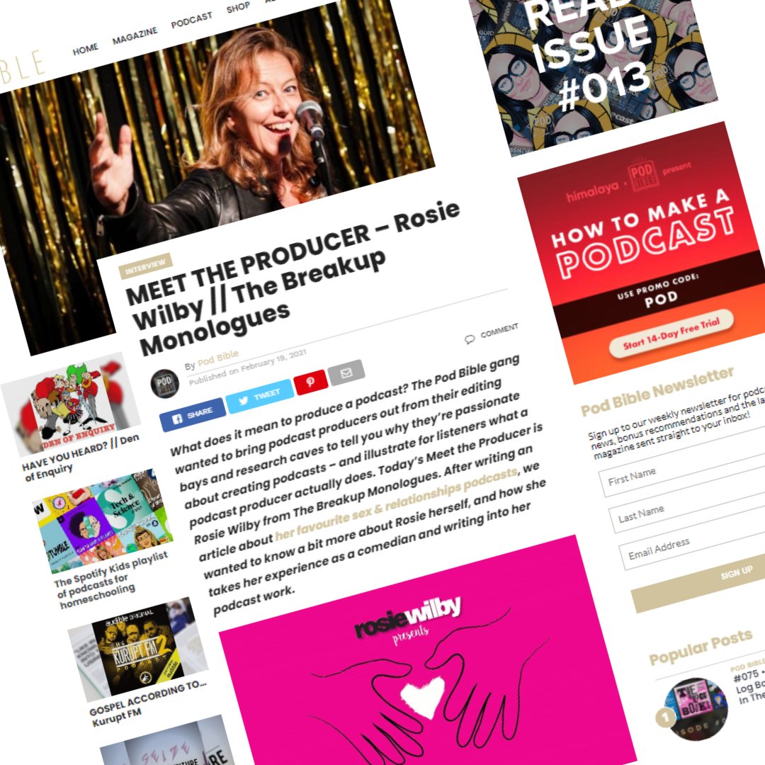 podbible's tweet photo. MEET THE PRODUCER - Rosie Wilby // The Breakup Monologues

As her new season launches, @rosiewilby tells us what goes into producing her podcast @breakupmonologues… 

READ NOW: https://t.co/bMekYz2uKJ

#PodcastProducer #Podcasting #PodcastArticle https://t.co/gPunSI9uN7