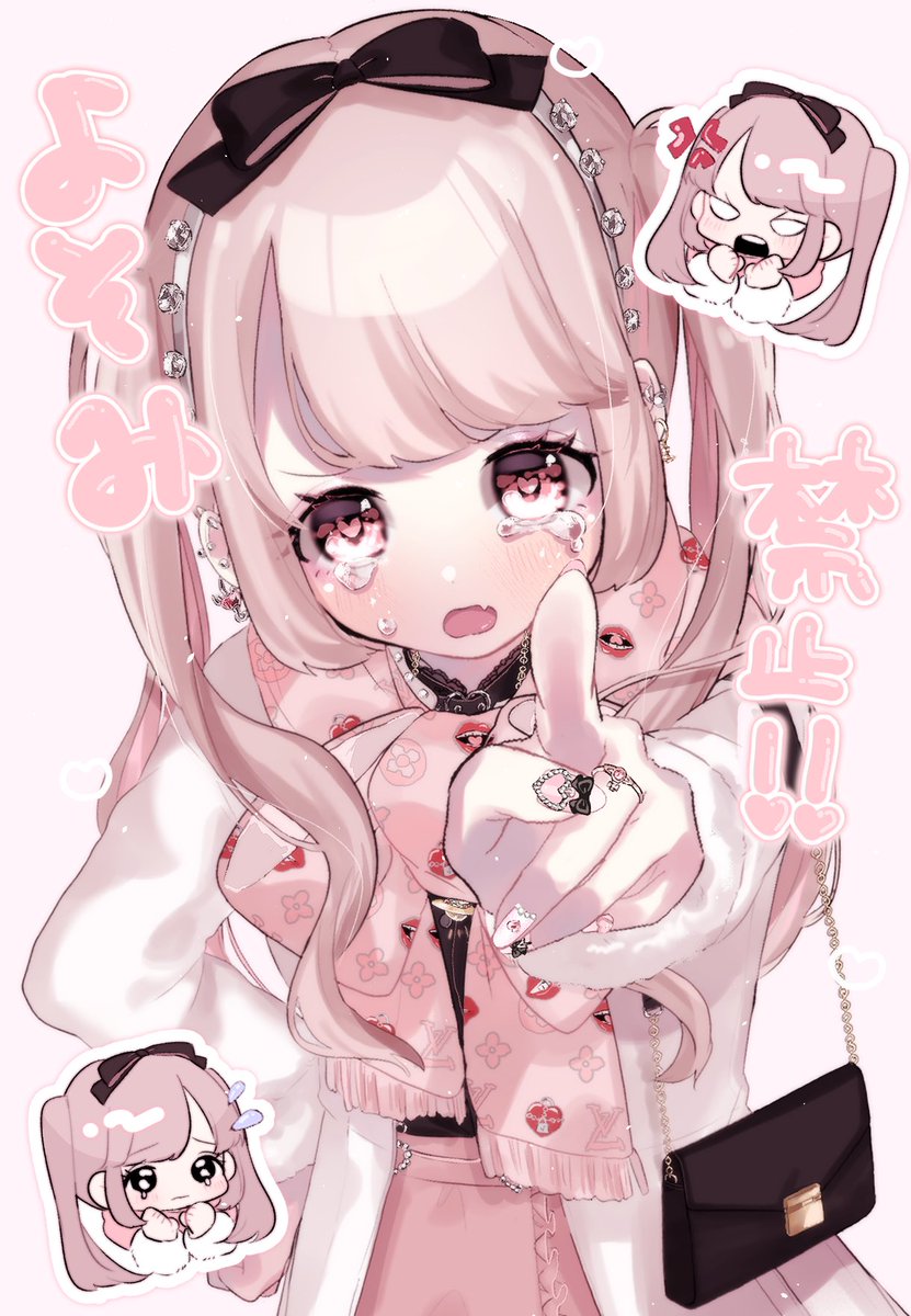 1girl twintails scarf bow pink eyes bag hair bow  illustration images