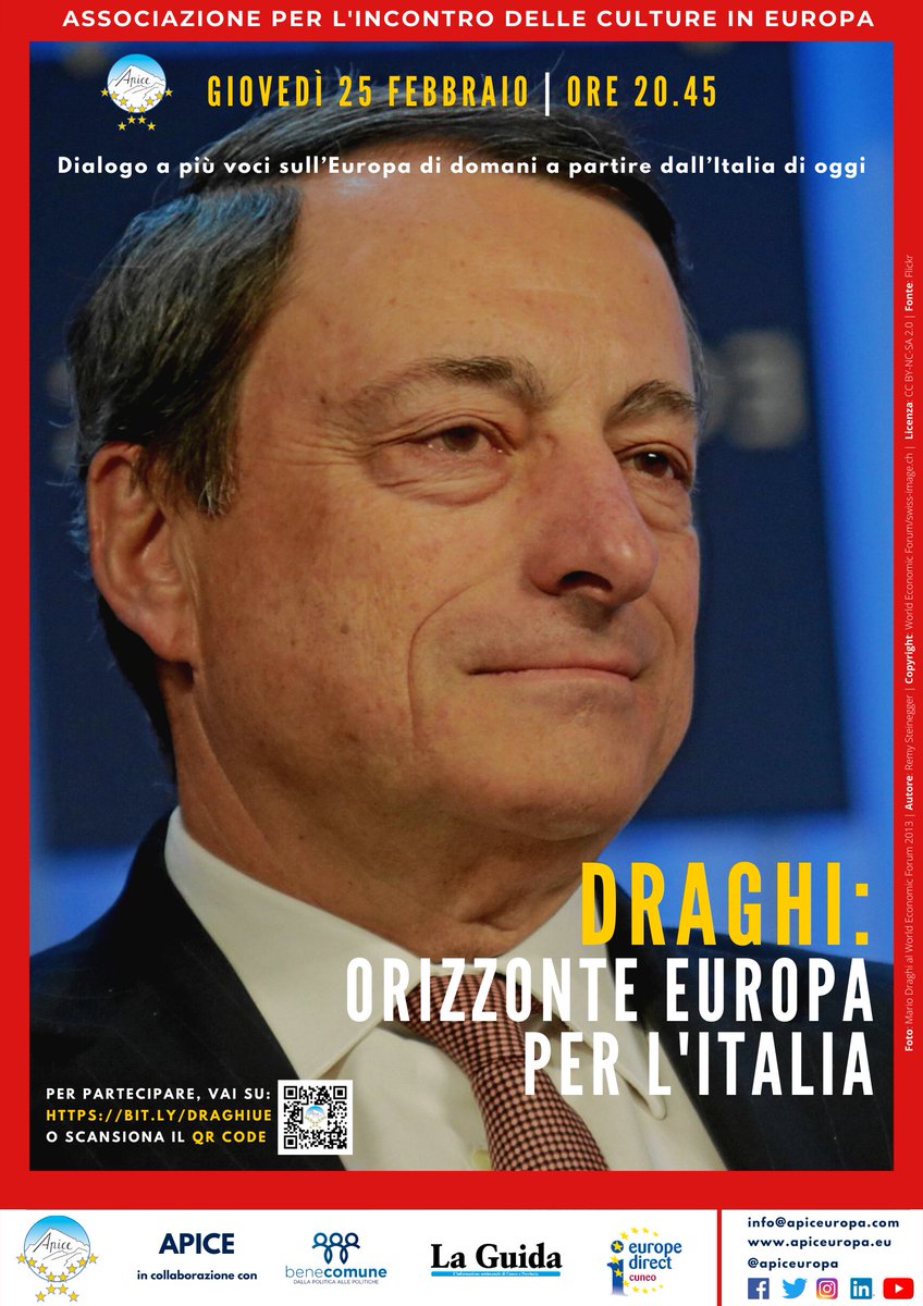 europedirectCN's tweet photo. Il 25 febbraio alle ore 20:45 si terrà l'evento "Draghi: orizzonte Europa per l'Italia", organizzato da APICE in collaborazione con #BeneComune, #LaGuida e Europe Direct Cuneo Piemonte area sud ovest.
Vi aspettiamo!
@apiceuropa https://t.co/iryQFWKX1Q
