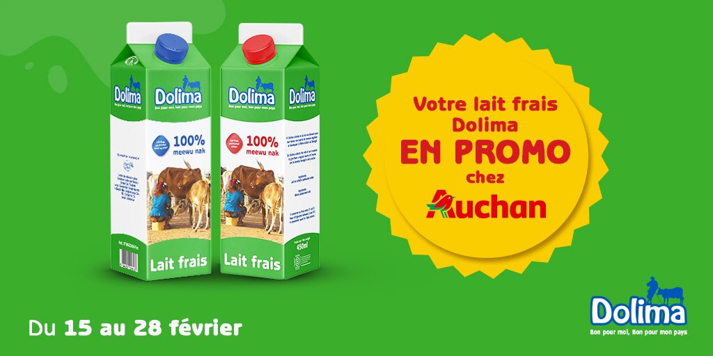 Dolima_SN's tweet photo. Promo spéciale à Auchan sur vos packs de lait frais 🥳 Du 15 au 28 février, le demi-écrémé à 590FCFA et l'entier à 490FCFA seulement. Alors qu'attendez vous ? 😉
#Dolima #laitfrais #consommonslocal https://t.co/X2FsXaTZHE