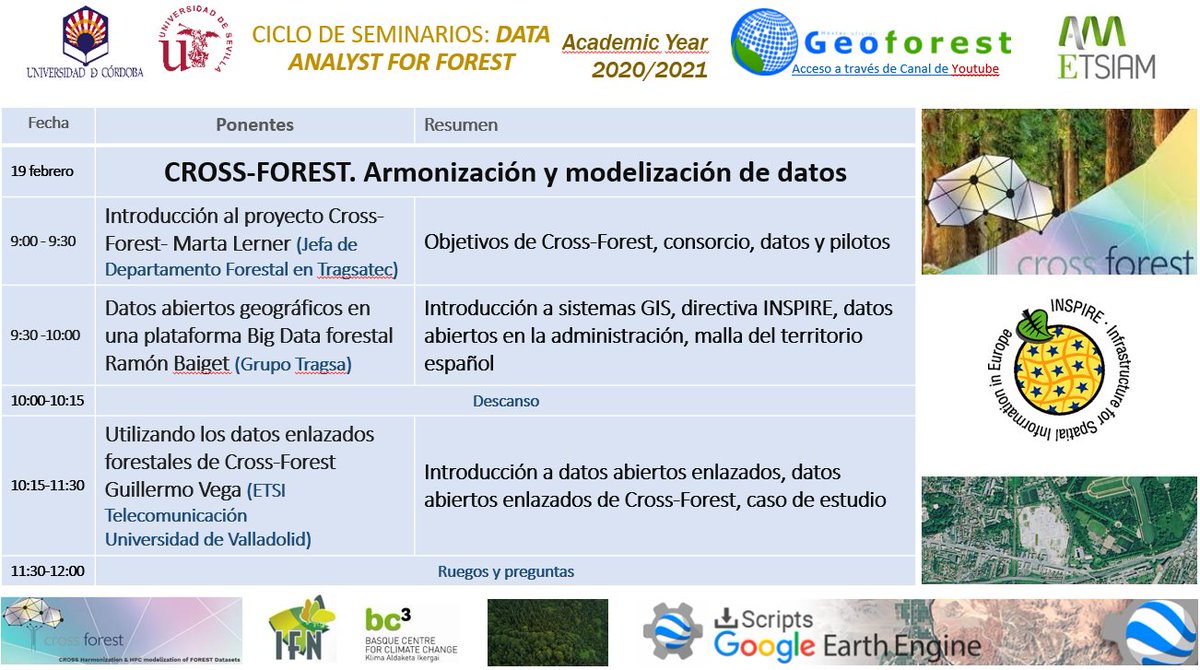 MsterGEOFOREST's tweet photo. Comenzamos el Ciclo de Seminarios #DataAnalystForForest del curso 2019/2020 con #CrossForest
Las próximas semanas retransmitiremos en directo por @youtube los seminarios en colaboración con @bc3 @Univcordoba @ucoidep @YoungForesters @alba__marquez con temas de máxima actualidad https://t.co/yRaKryihsg