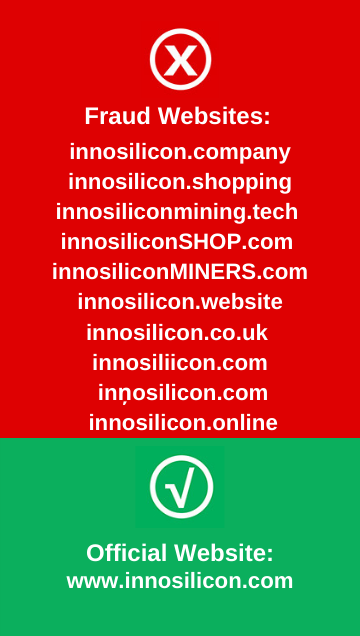 Inno_Miner's tweet image. Fraud alert: 
Please be aware that our official website is innosilicon.com Our miners are only sold directly through this official website. Below fake websites are totally fraud and should not be trusted for anything. Double check the website before any action.