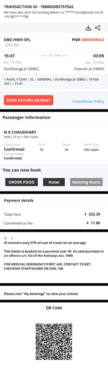 hindunarendra91's tweet photo. ये मेरी टिकट है। दरभंगा से हावड़ा तक कि। सर करोना के बाद आप ने टिकट का किराया बढ़ा दिया है । लेकिन ट्रेन की साफ सफाई बहुत ही खराब है जो की आप देख सकते है। ट्रेन नंबर 05236 है। 
@IRCTCofficial 
@RailMinIndia 
@RailwaySeva 
@spjdivn 
@narendramodi 
@PiyushGoyal 
@PiyushGoyalOffc https://t.co/sGO4pojmlJ